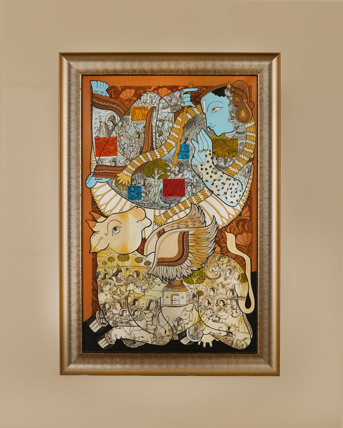 Divine Krishna & Kamadhenu Pichwai Wall Art
