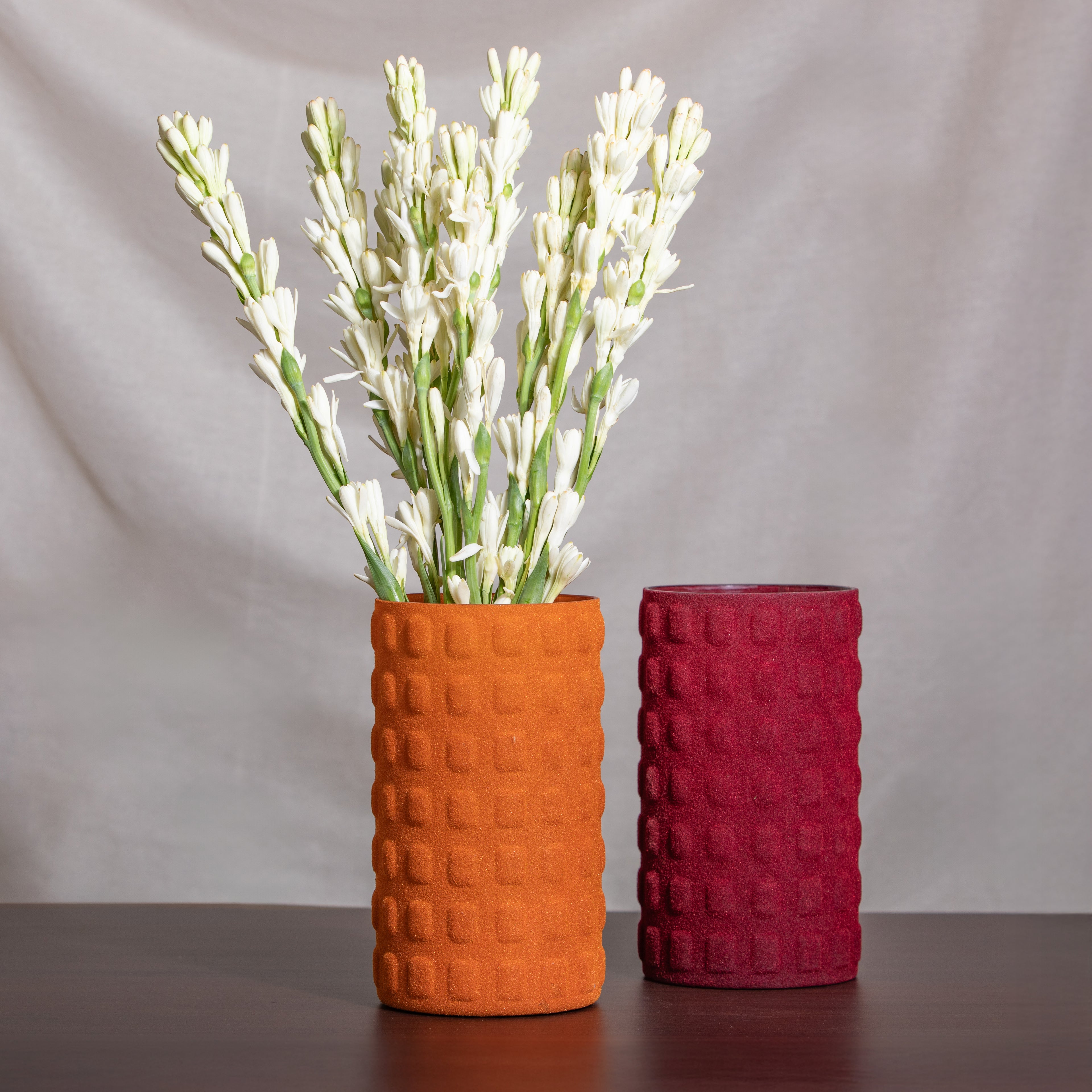 Checkerd Velvet Rust  Vase